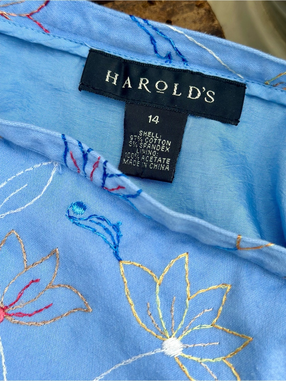 Harolds Blue Cotton Embroidered Floral Skirt Size 14 Spring Cottagecore - Picture 2 of 7